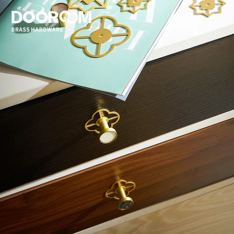Dooroom Brass Furniture Handles Shell Simple Nordic Pastoral Cupboard Cabinet Drawer Round Colorful Pulls