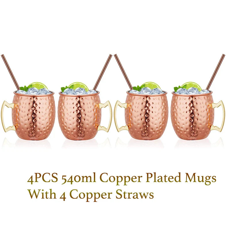 4PCS 550ml 18 Ounces Hammered Copper Plated  Moscow Mule Mug