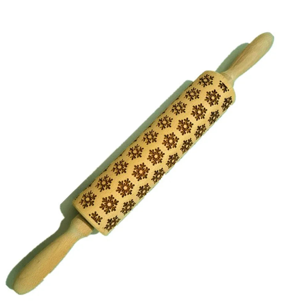Christmas Rolling Pin With Pattern Snowflake Snowman