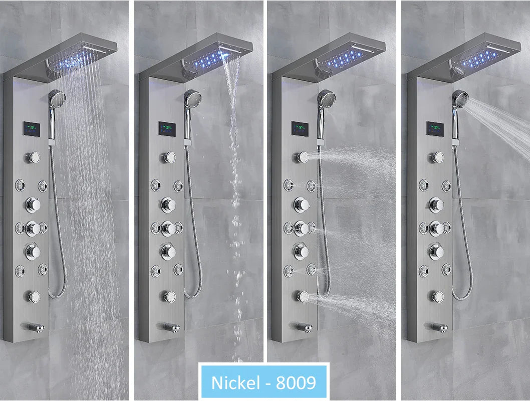 LED Shower Panel Tower System Rain Waterfall Shower LCD Display With Massage  Shower Faucet