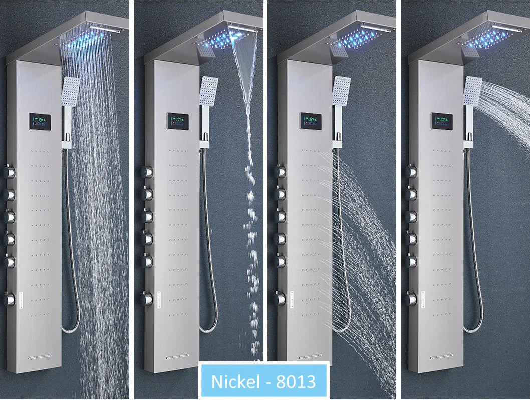 LED Shower Panel Tower System Rain Waterfall Shower LCD Display With Massage  Shower Faucet