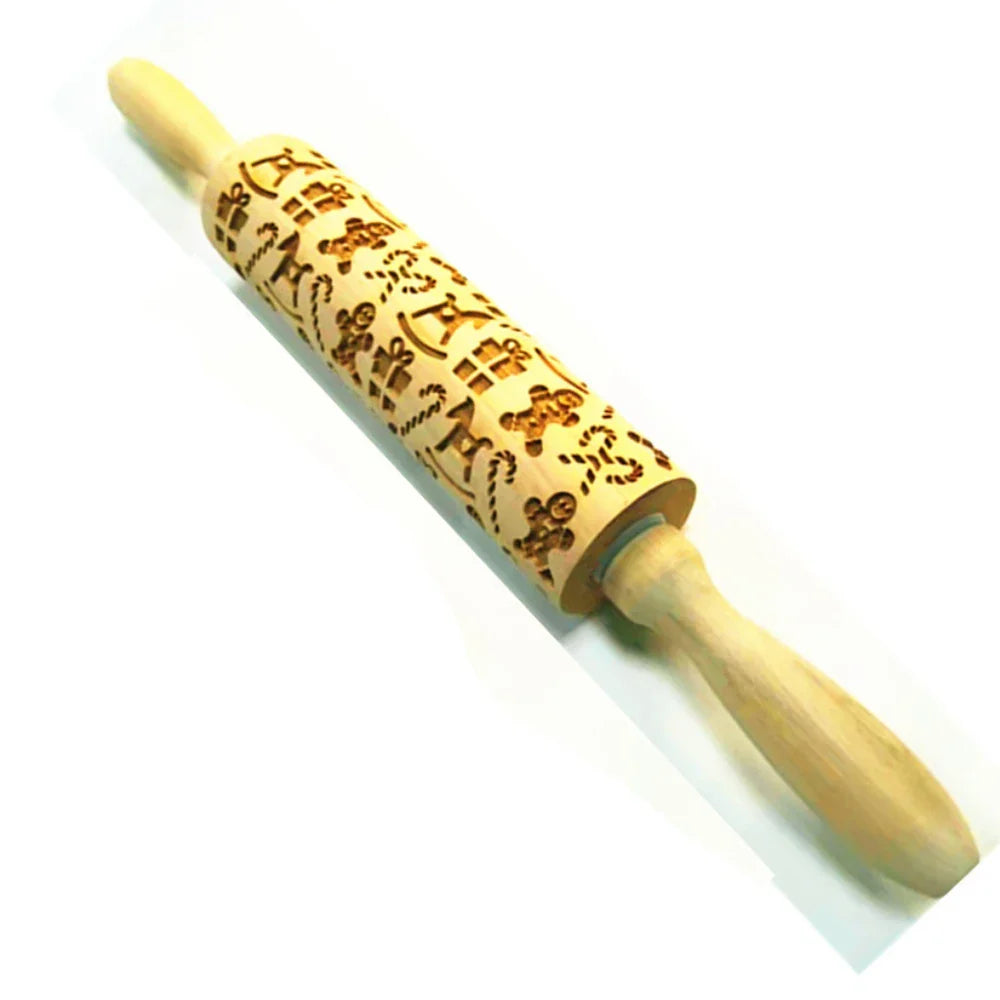 Christmas Rolling Pin With Pattern Snowflake Snowman