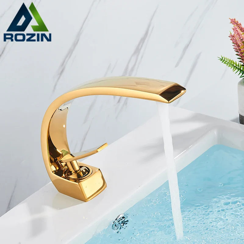 Luxury Brass Basin Faucet Deck Mounted Black Hot Cold Water Single Hole For Bathroom