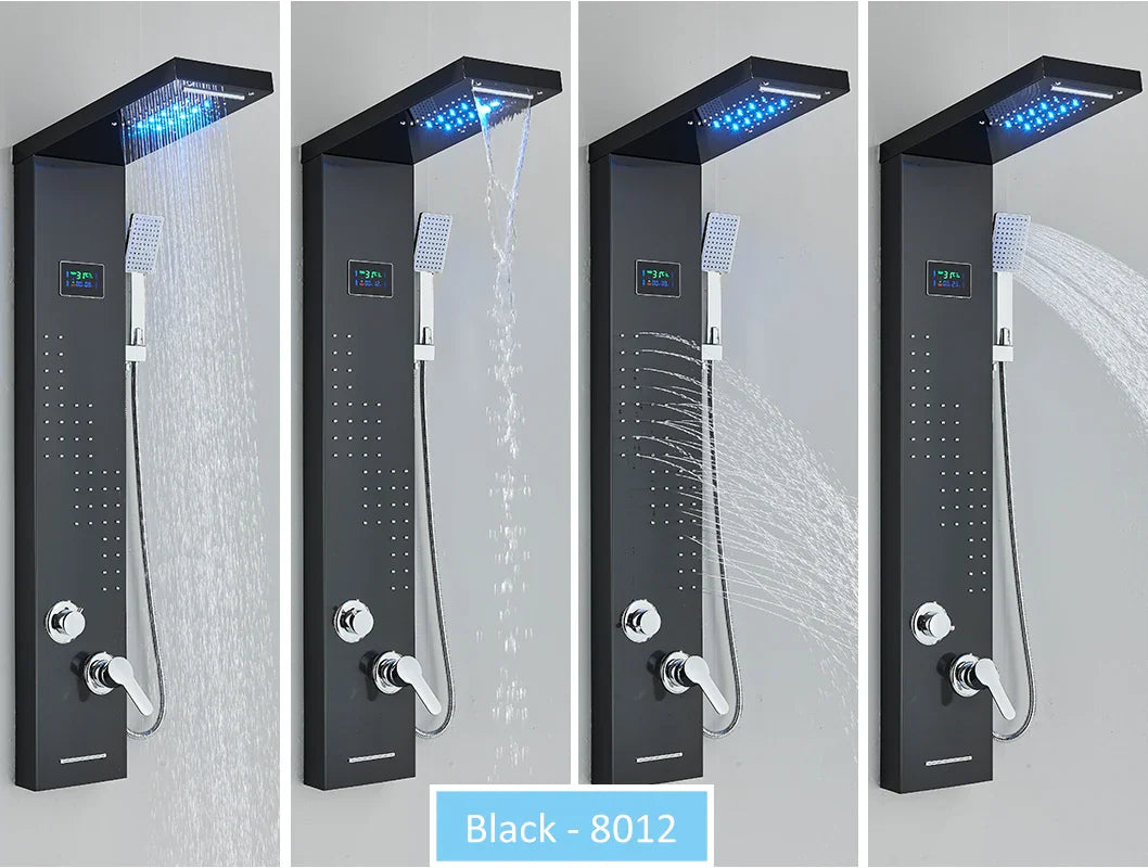 LED Shower Panel Tower System Rain Waterfall Shower LCD Display With Massage  Shower Faucet