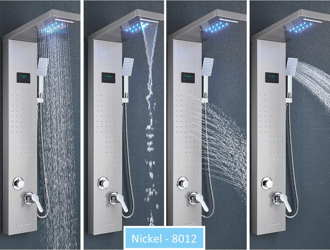 LED Shower Panel Tower System Rain Waterfall Shower LCD Display With Massage  Shower Faucet