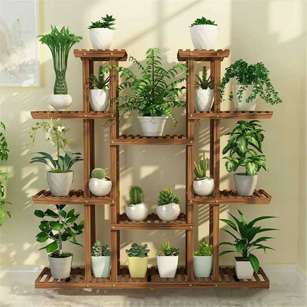 Multi-Tier Plant Stand, 46in Height Wood Flower Rack Holder Indoor Outdoor for Patio Gard
