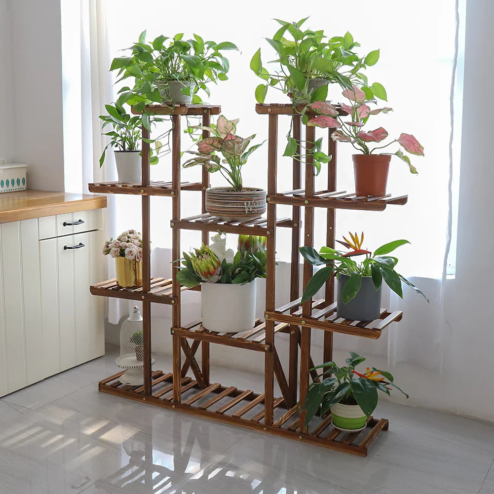 Multi-Tier Plant Stand, 46in Height Wood Flower Rack Holder Indoor Outdoor for Patio Gard