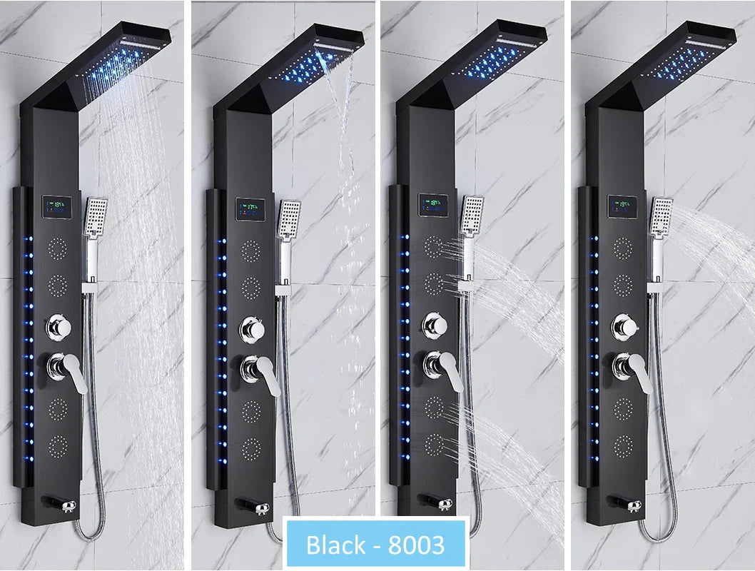 LED Shower Panel Tower System Rain Waterfall Shower LCD Display With Massage  Shower Faucet