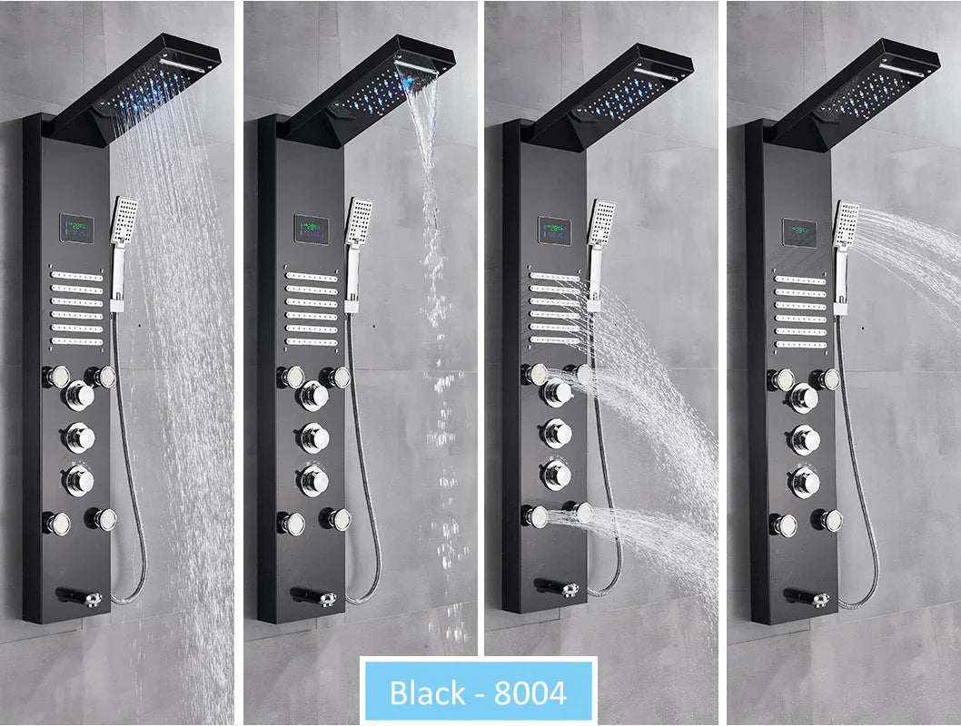LED Shower Panel Tower System Rain Waterfall Shower LCD Display With Massage  Shower Faucet