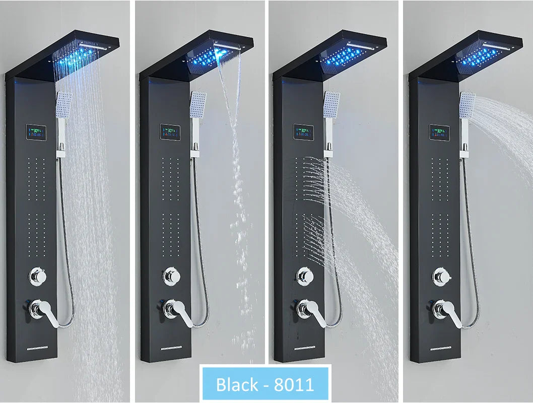 LED Shower Panel Tower System Rain Waterfall Shower LCD Display With Massage  Shower Faucet