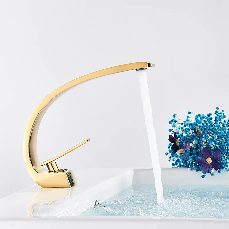 Luxury Brass Basin Faucet Deck Mounted Black Hot Cold Water Single Hole For Bathroom