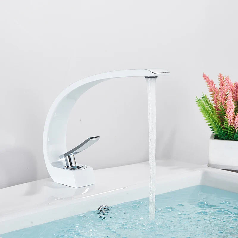 Luxury Brass Basin Faucet Deck Mounted Black Hot Cold Water Single Hole For Bathroom