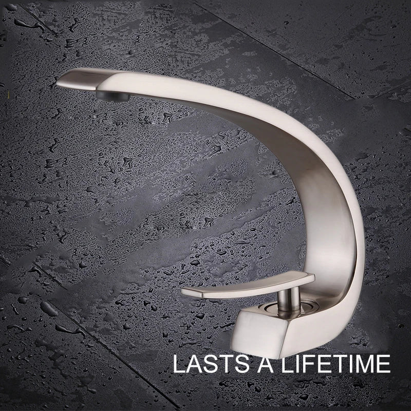 Luxury Brass Basin Faucet Deck Mounted Black Hot Cold Water Single Hole For Bathroom
