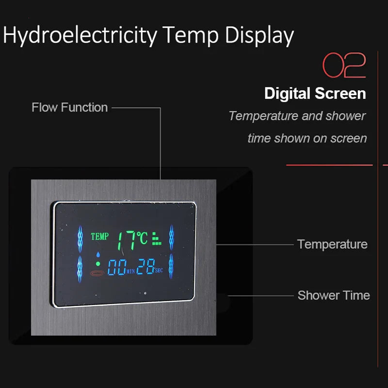 LED Shower Panel Tower System Rain Waterfall Shower LCD Display With Massage  Shower Faucet