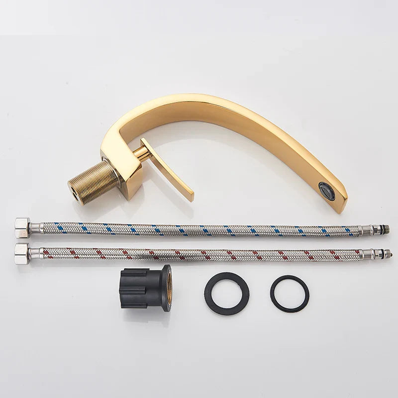 Luxury Brass Basin Faucet Deck Mounted Black Hot Cold Water Single Hole For Bathroom