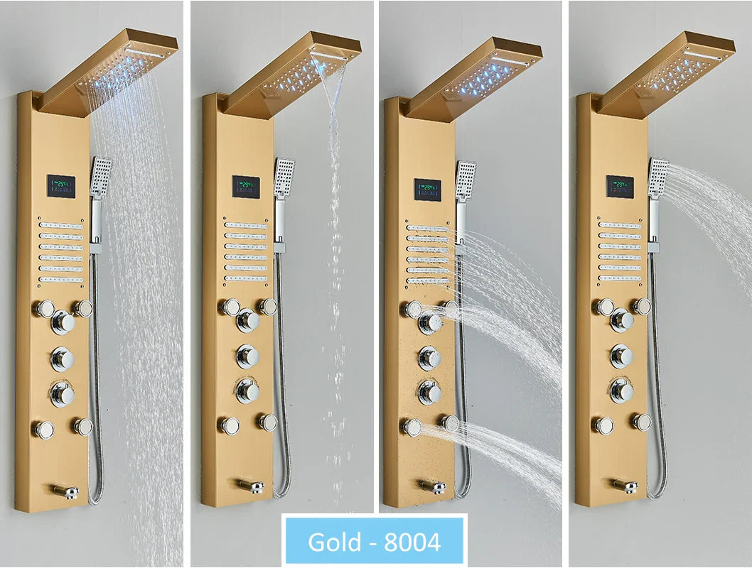 LED Shower Panel Tower System Rain Waterfall Shower LCD Display With Massage  Shower Faucet