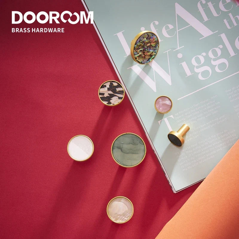 Dooroom Brass Furniture Handles Shell Simple Nordic Pastoral Cupboard Cabinet Drawer Round Colorful Pulls