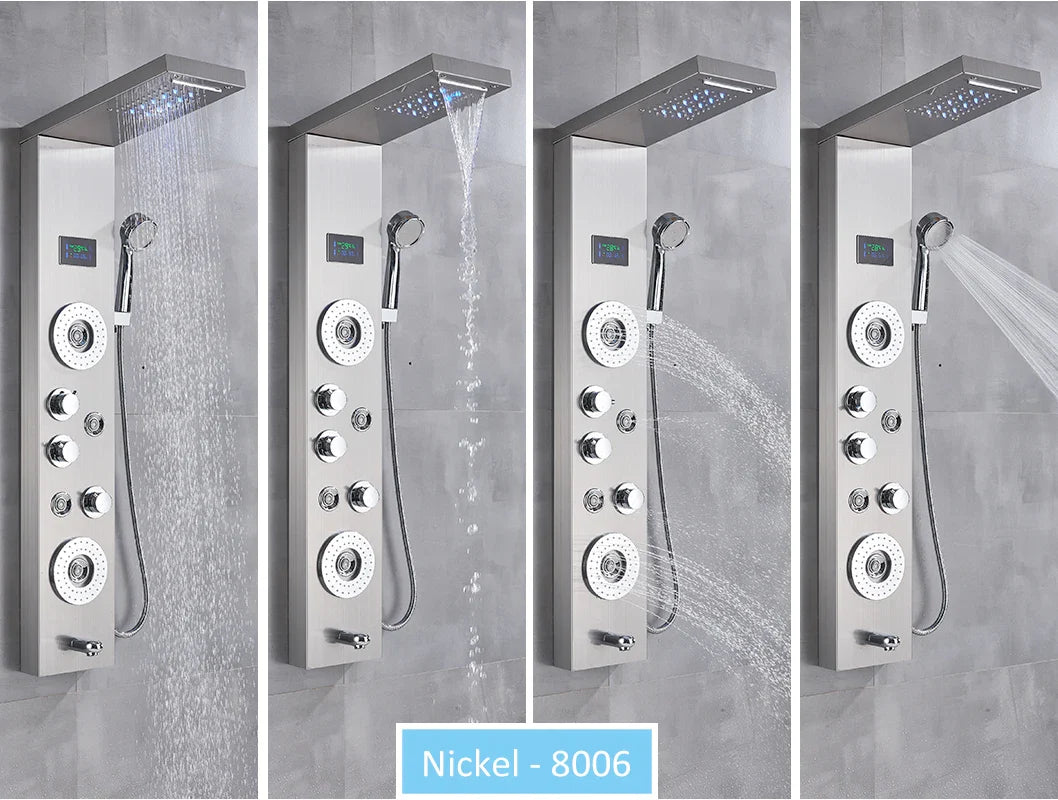 LED Shower Panel Tower System Rain Waterfall Shower LCD Display With Massage  Shower Faucet