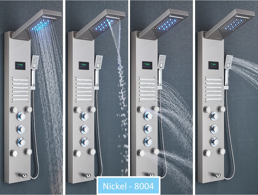 LED Shower Panel Tower System Rain Waterfall Shower LCD Display With Massage  Shower Faucet