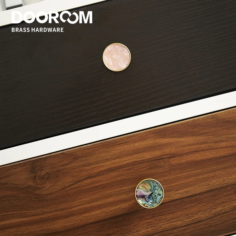 Dooroom Brass Furniture Handles Shell Simple Nordic Pastoral Cupboard Cabinet Drawer Round Colorful Pulls