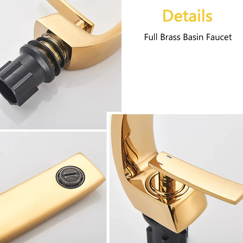 Luxury Brass Basin Faucet Deck Mounted Black Hot Cold Water Single Hole For Bathroom