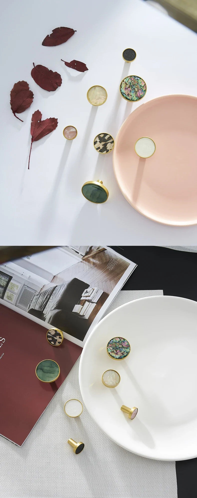 Dooroom Brass Furniture Handles Shell Simple Nordic Pastoral Cupboard Cabinet Drawer Round Colorful Pulls