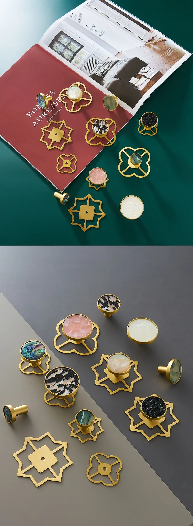 Dooroom Brass Furniture Handles Shell Simple Nordic Pastoral Cupboard Cabinet Drawer Round Colorful Pulls