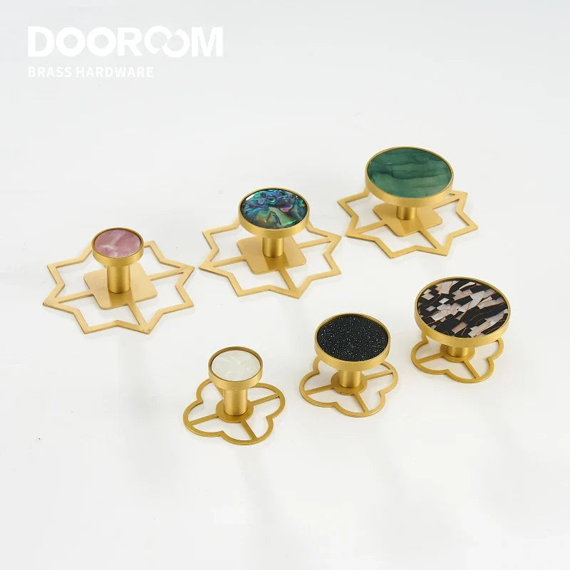 Dooroom Brass Furniture Handles Shell Simple Nordic Pastoral Cupboard Cabinet Drawer Round Colorful Pulls