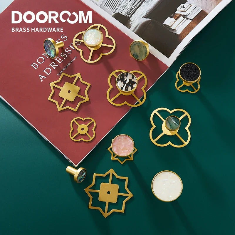 Dooroom Brass Furniture Handles Shell Simple Nordic Pastoral Cupboard Cabinet Drawer Round Colorful Pulls