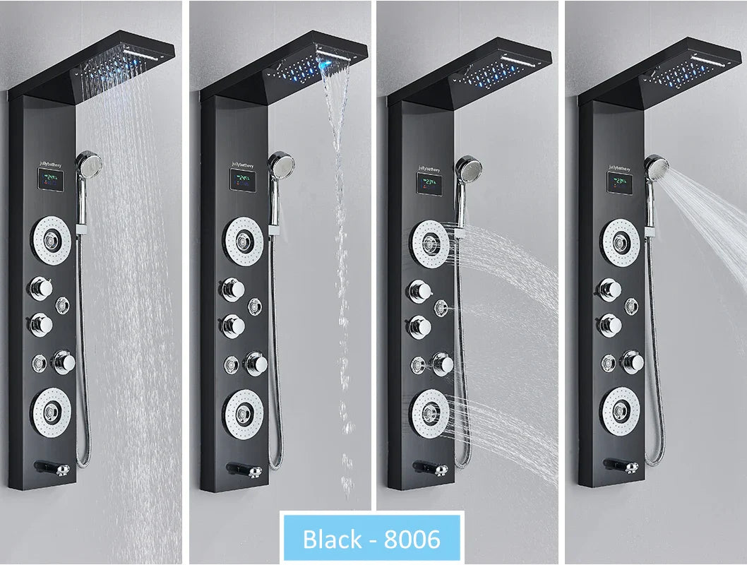 LED Shower Panel Tower System Rain Waterfall Shower LCD Display With Massage  Shower Faucet