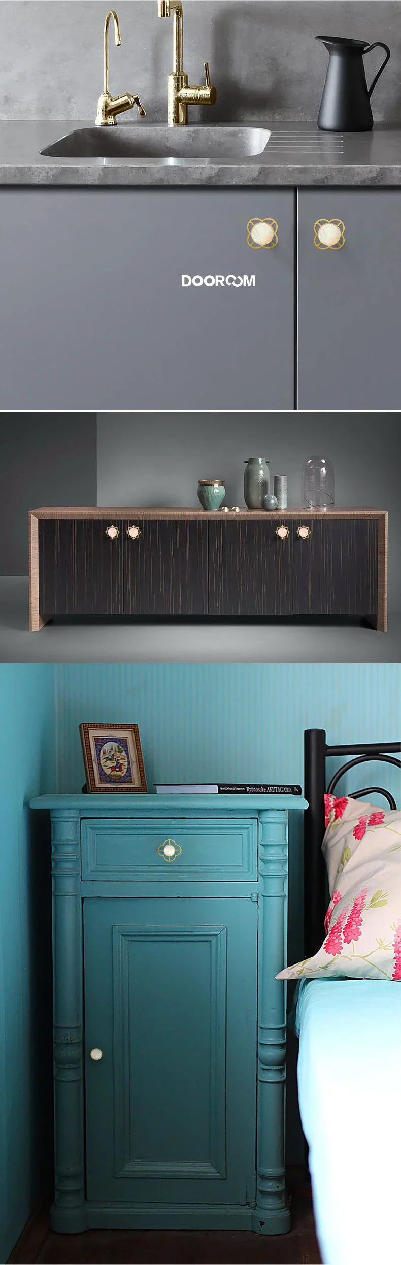 Dooroom Brass Furniture Handles Shell Simple Nordic Pastoral Cupboard Cabinet Drawer Round Colorful Pulls