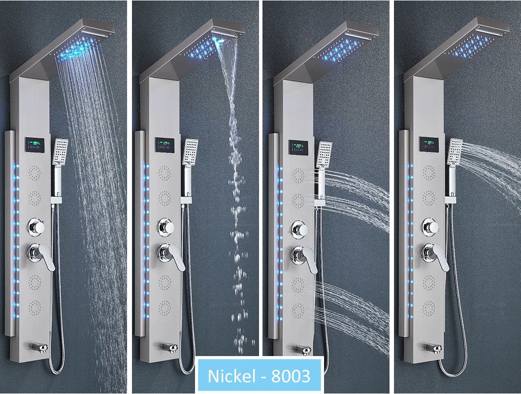 LED Shower Panel Tower System Rain Waterfall Shower LCD Display With Massage  Shower Faucet