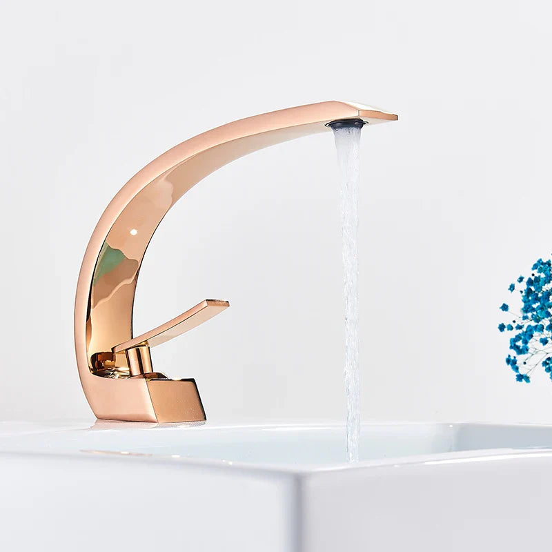 Luxury Brass Basin Faucet Deck Mounted Black Hot Cold Water Single Hole For Bathroom