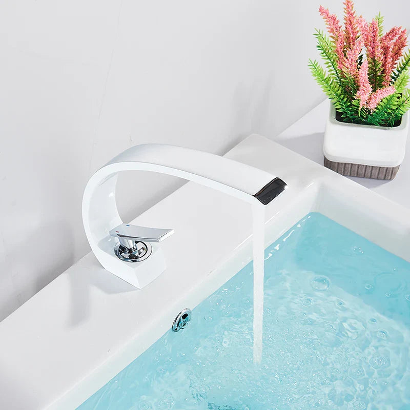 Luxury Brass Basin Faucet Deck Mounted Black Hot Cold Water Single Hole For Bathroom