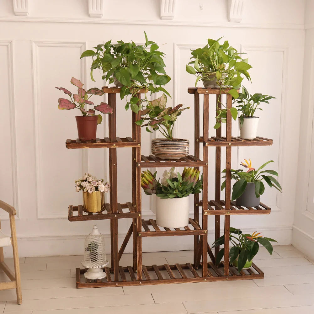 Multi-Tier Plant Stand, 46in Height Wood Flower Rack Holder Indoor Outdoor for Patio Gard