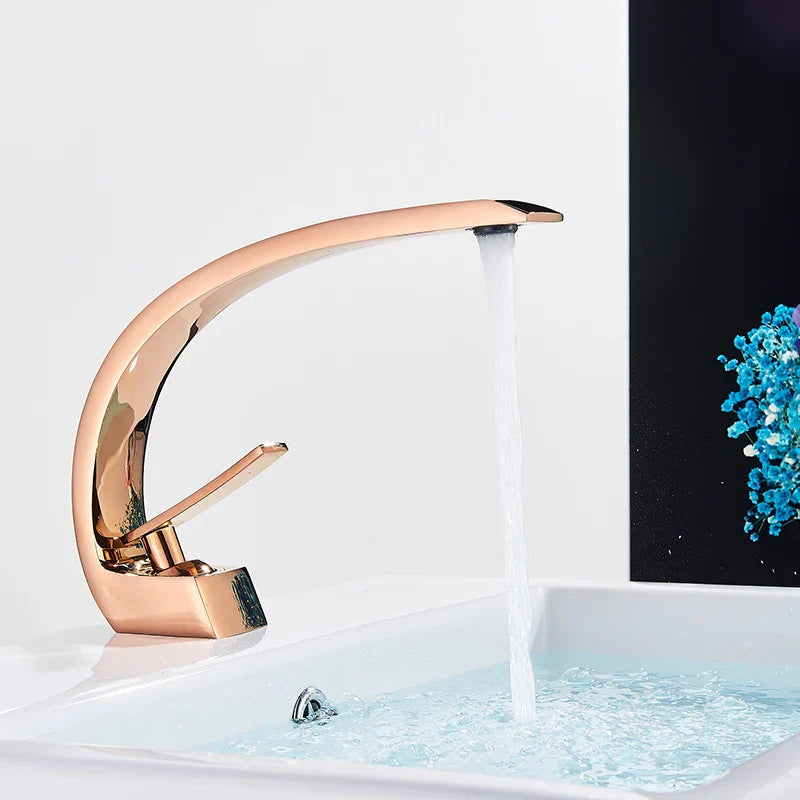 Luxury Brass Basin Faucet Deck Mounted Black Hot Cold Water Single Hole For Bathroom