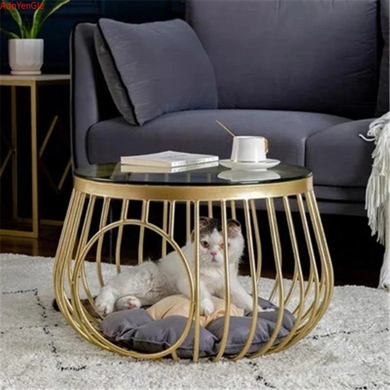 Creative Nordic Iron Tea Table Round Coffee Table for Living Room Cat House Bed