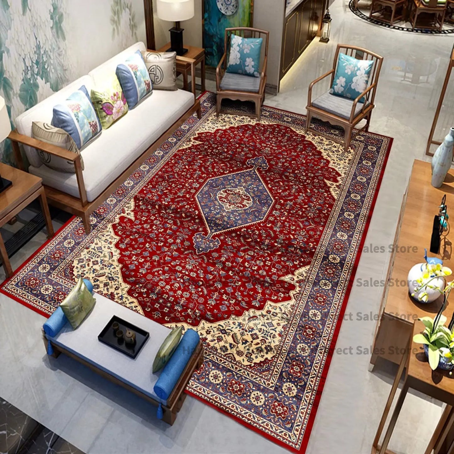 Persian Luxury Rugs for Retro Red Decor Carpets for Living Room