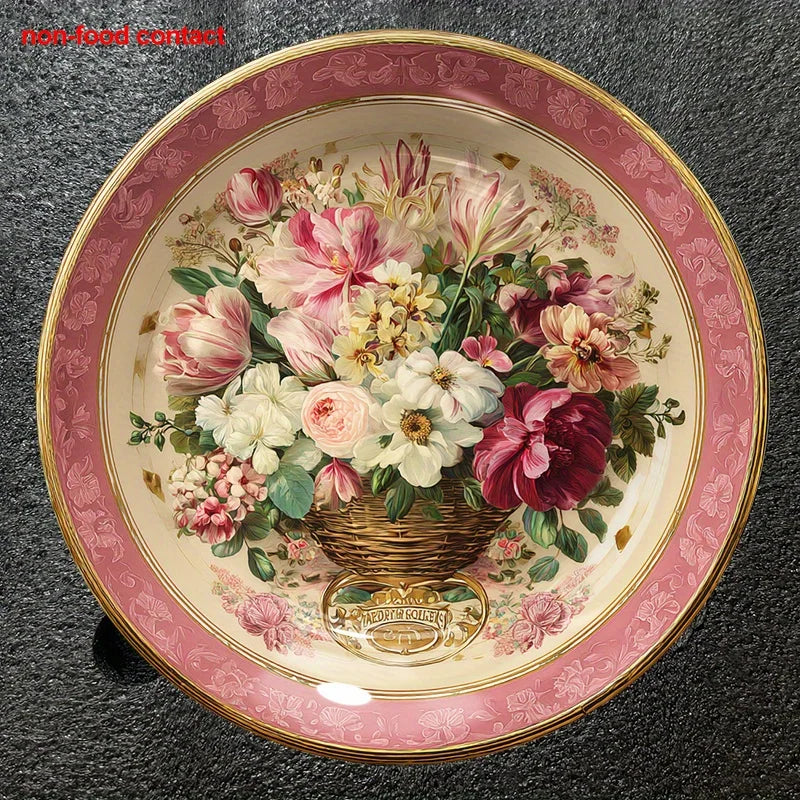 1pc Vintage Floral Ceramic Wall Hanging Plate, 8 Inch Round