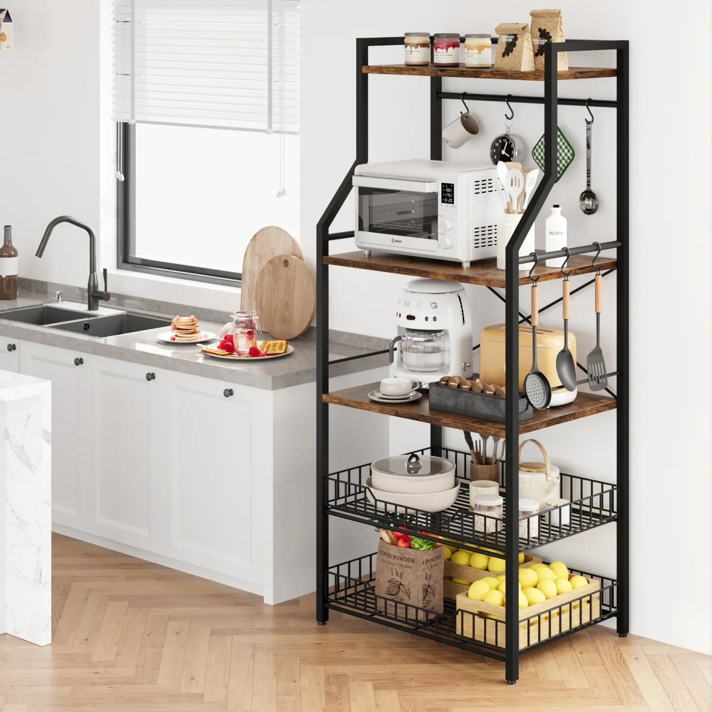 Kitchen Bakers Rack Microwave Oven Stand Coffee Bar Station
