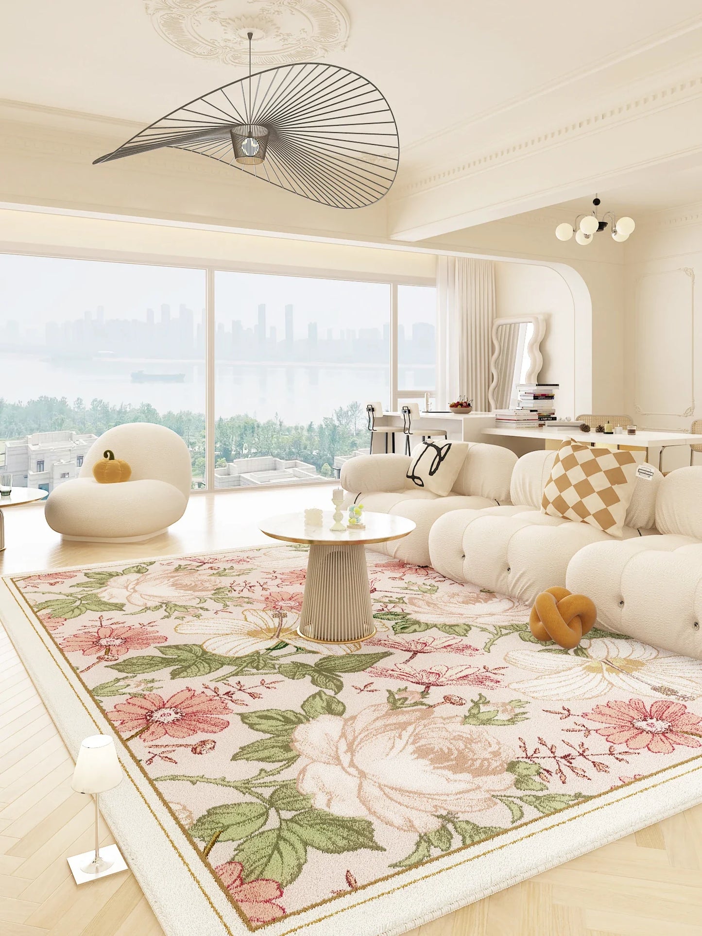 American Retro Carpets for Living Room Thick  Decor Flower Pattern Carpet