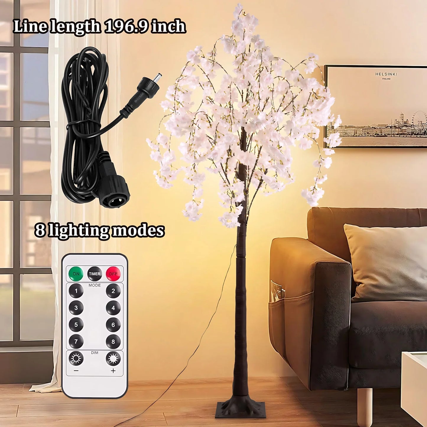 Cherry Blossom Tree Light, 6ft Lighted Trees for Decoration Inside, 450 LED Lights