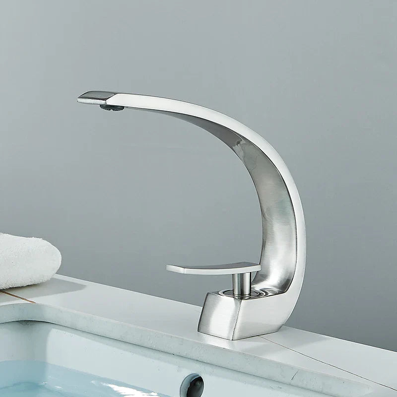 Luxury Brass Basin Faucet Deck Mounted Black Hot Cold Water Single Hole For Bathroom