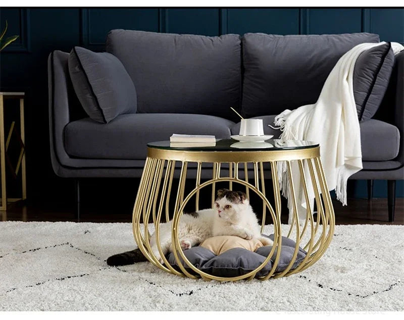 Creative Nordic Iron Tea Table Round Coffee Table for Living Room Cat House Bed