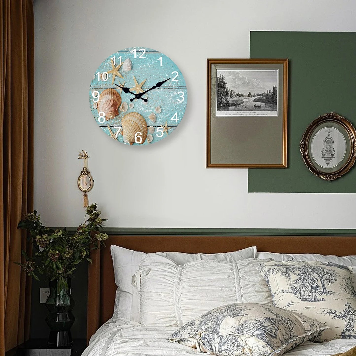 Beach Sea Starfish Shells Blue Wall Clocks Non Ticking