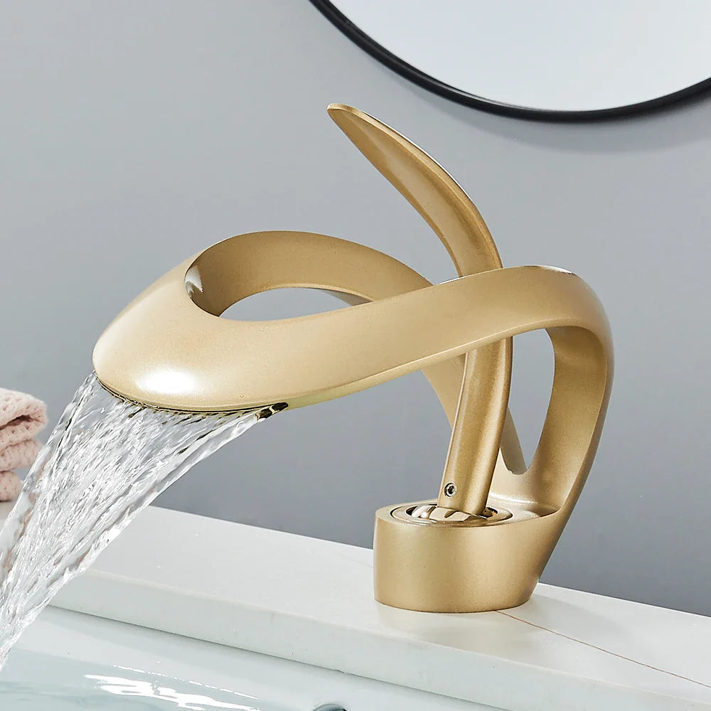 Rozin Luxury Black Basin Faucet Grey Bathroom Waterfall Mixer Tap Brass Deck Mount Modern Style