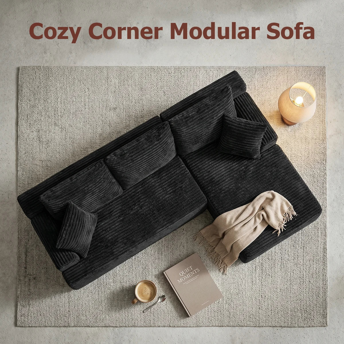 95" L-Shaped Sofa Chaise, Rabbit Fleece Upholstery, Ultra Soft & Comfortable, Ready to Use Out of the Box