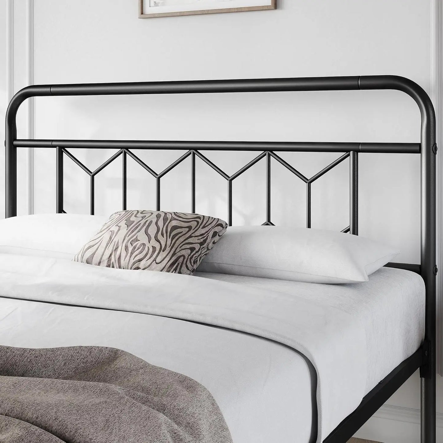 Queen Size Metal Platform Bed Frame with Headboard, Under Bed Storage, No Box Spring Needed