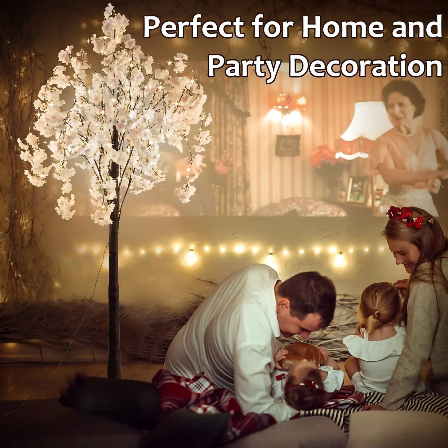 Cherry Blossom Tree Light, 6ft Lighted Trees for Decoration Inside, 450 LED Lights
