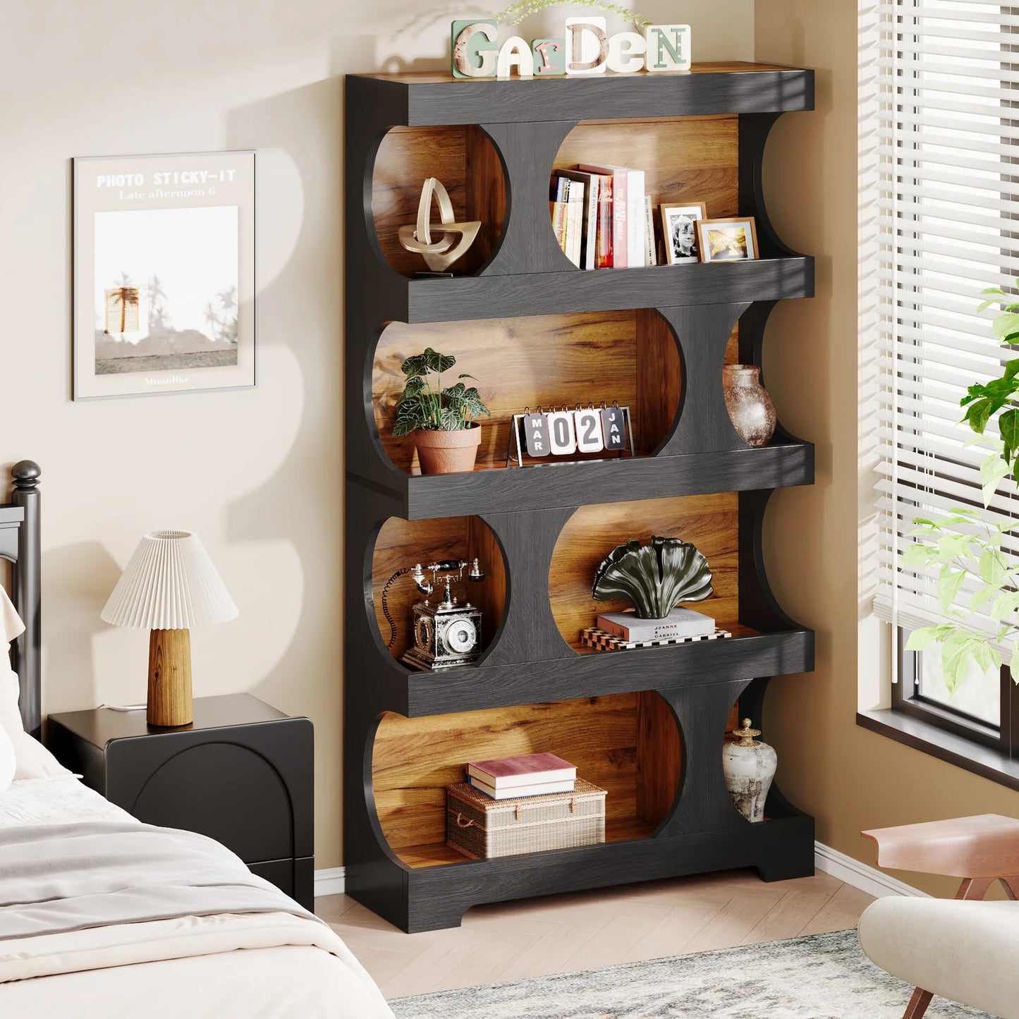 Tribesigns 71" Tall Bookcase, 4-Tier S-Shaped Bookshelf, Wood Modern Freestanding Display Shelves